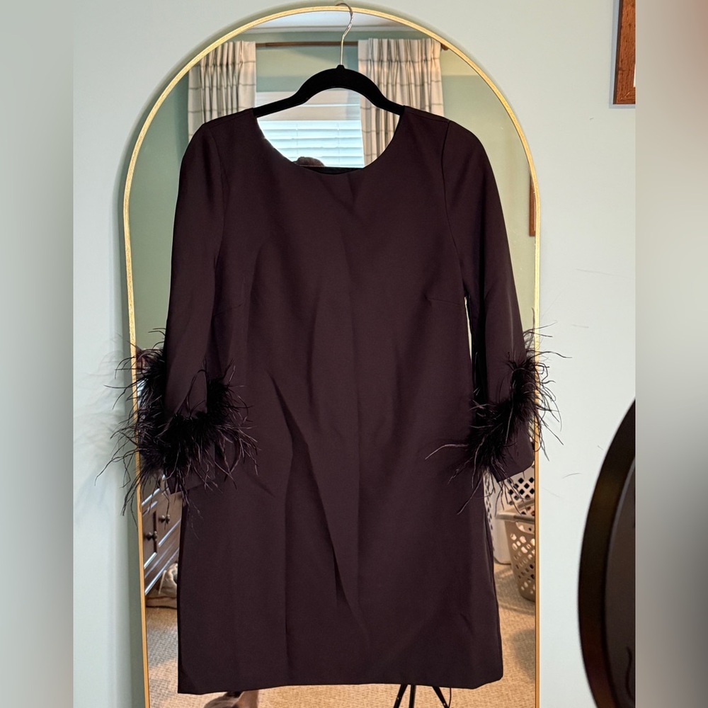 Sam Edelman Elegant Black Dress with Feather Trim